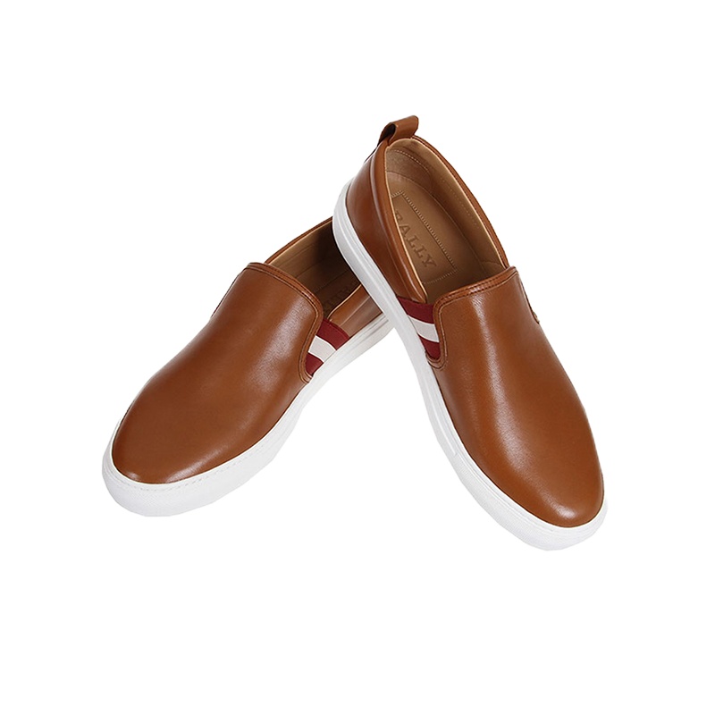 [断码清仓]Bally 巴利男士焦糖色牛皮红白条纹平底商务户外休闲鞋单鞋 HERLAD/63