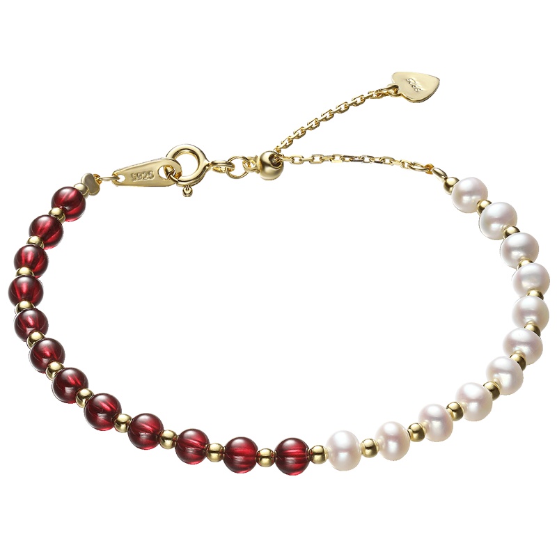 佰色传情(BRIR) S925银珍珠石榴石时尚气质百搭正品手链ins国潮风