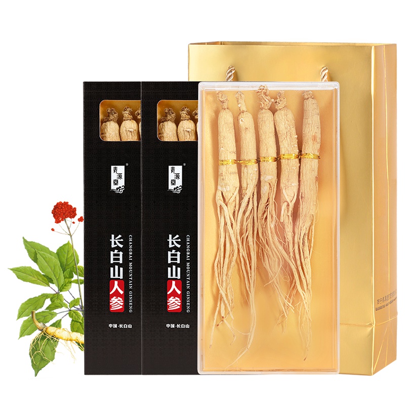 青源堂牌 人参 精选吉林长白山人参4支装生晒参 50克/盒 礼盒装 白人参片泡酒药材