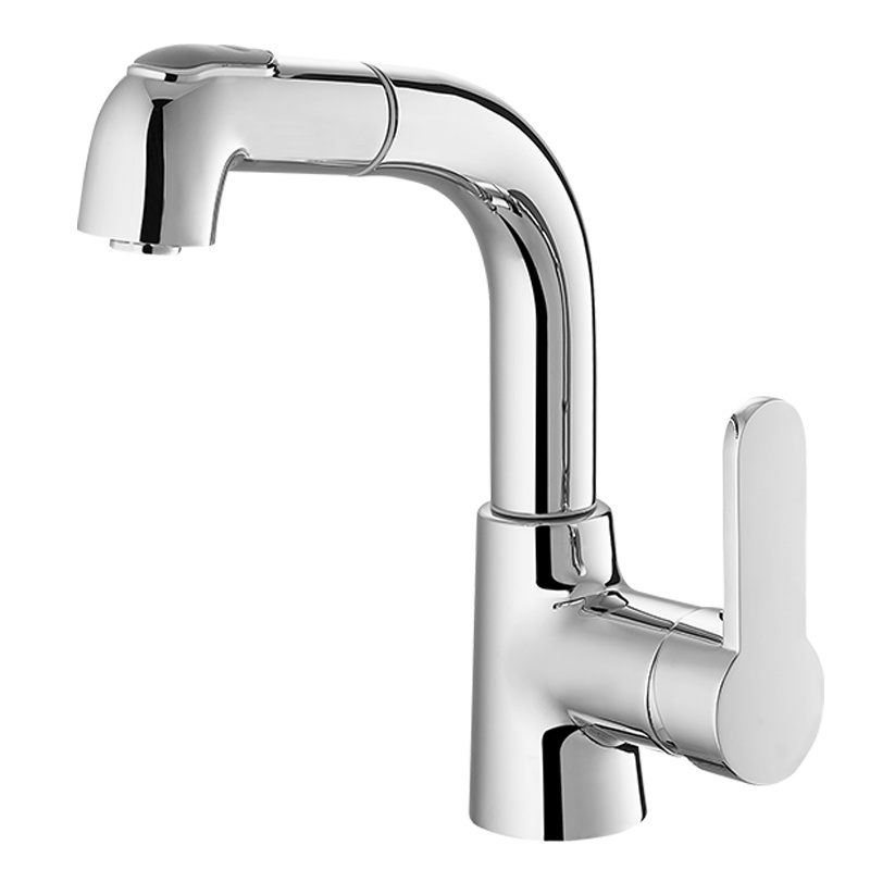 法恩莎卫浴水龙头洗脸盆浴室柜单孔洗漱台家用F1A8820C旋转抽拉式铜龙头