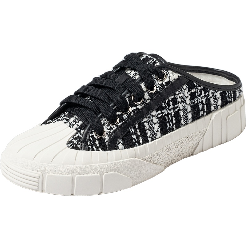 百田森夏季新款贝壳包头半拖鞋女小香风穆勒鞋外穿平底