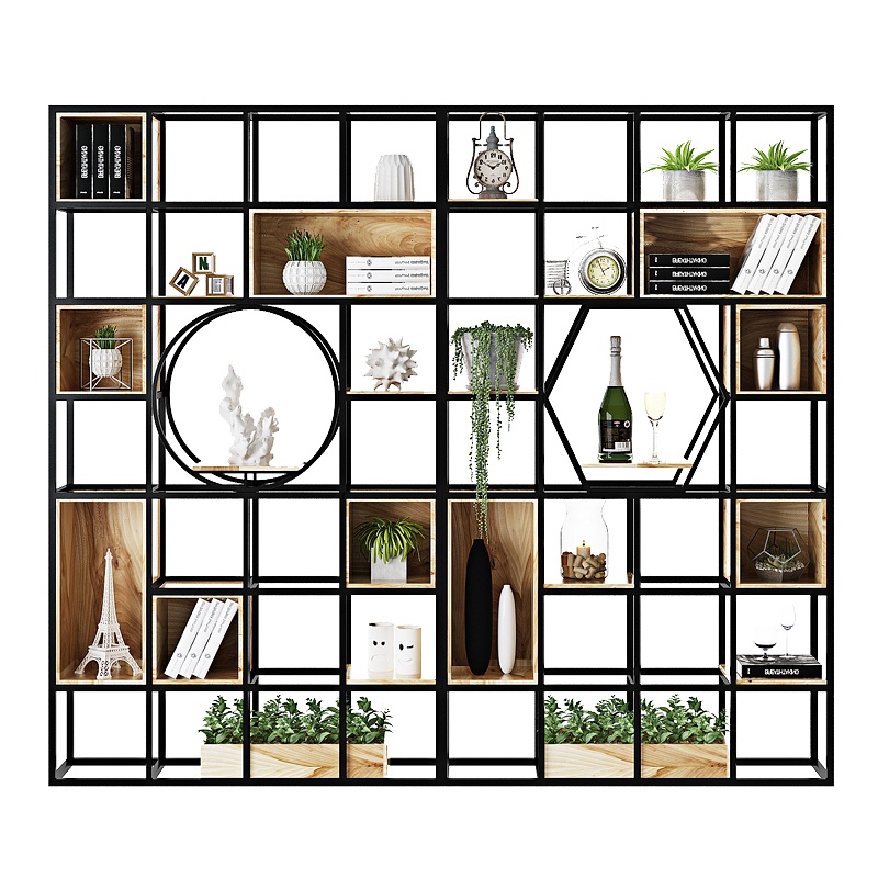 三能 办公家具铁艺隔断置物架客餐厅装饰柜玄关屏风现代简约工业风落地书架 玄关置物架