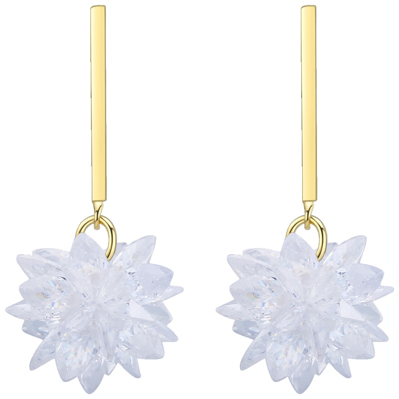 佰色传情纯银水晶冰花耳环女气质银耳饰耳钉短款耳饰网红耳坠