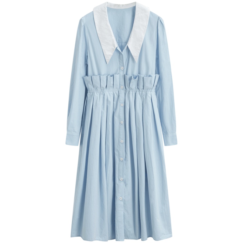 OtherMix荷叶边连衣裙女2021年夏季新款韩版高腰长袖碎花中长裙子