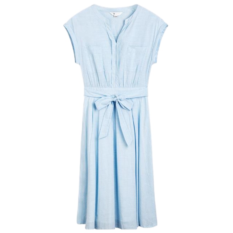 拉夏贝尔夏新款韩版中长裙复古小清新绣花系带连衣裙