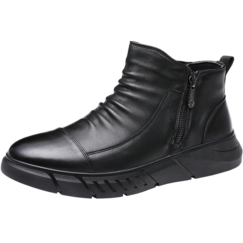 红蜻蜓男鞋冬季头层牛皮韩版休闲高帮皮鞋加绒保暖厚底棉鞋潮