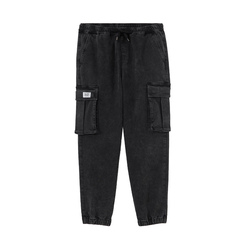 A21男装牛仔弹力橡筋腰束脚九分裤 2020秋季黑色简约潮男裤子