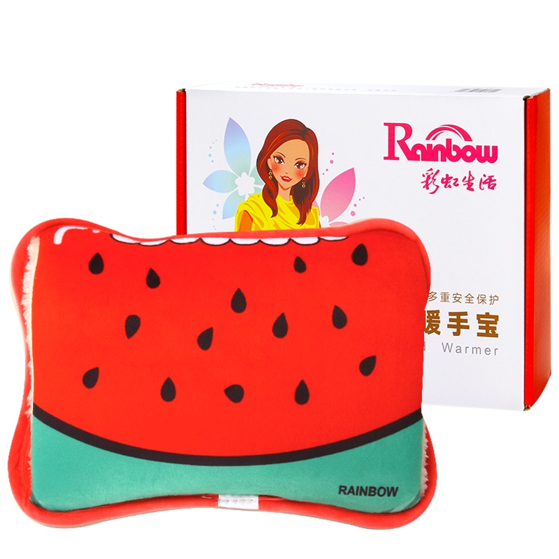 彩虹(RAINBOW)电热暖手宝插电式暖水袋毛绒西瓜印花暖宝宝暖脚宝充电式热水袋安全防爆暖脚炉电暖器TB24-18XG
