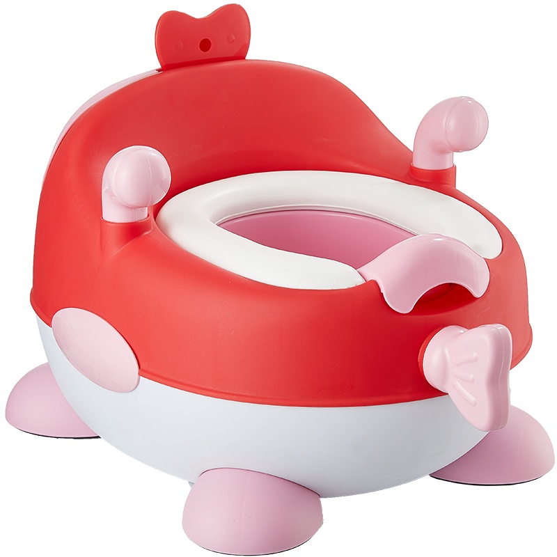 DuDi/青蛙嘟迪 儿童马桶坐便器婴幼儿座便盆男女宝宝厕所尿桶加大号便携尿盆 可爱海豚坐便器(软垫款)珊瑚粉