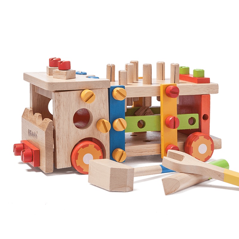 木玩世家儿童益智玩具宝宝拆装工具车螺母组合拼装早教拼插玩具车 BH3301