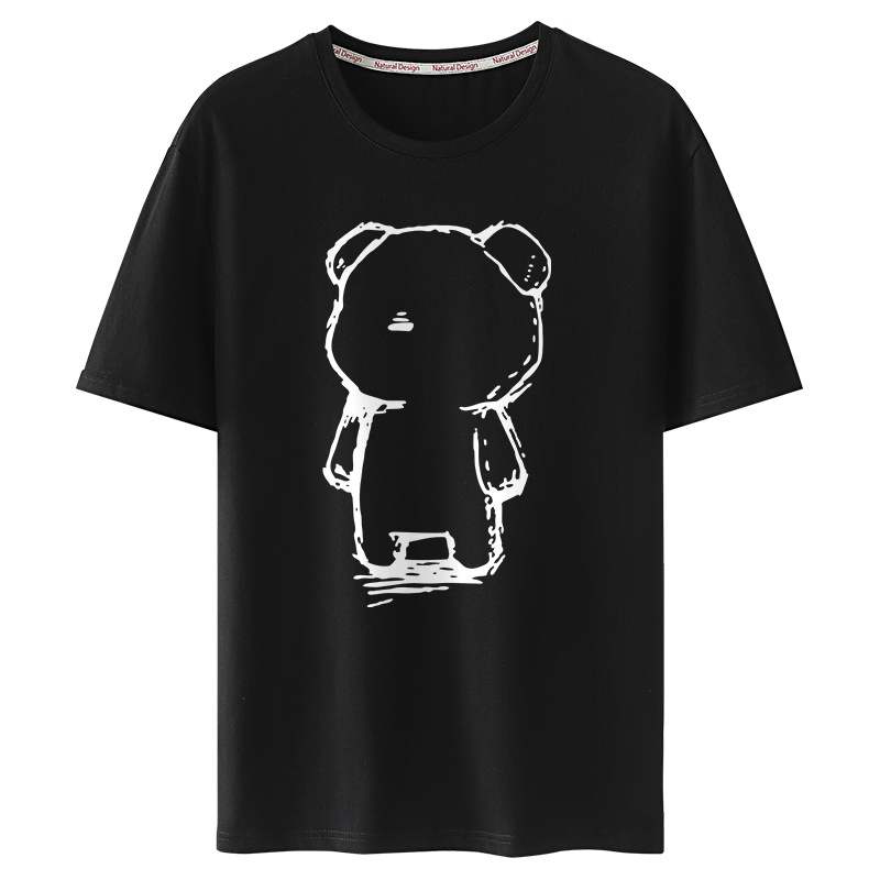 鸭鸭（100%棉） 夏季新款男士短袖t恤纯棉圆领青年上衣小熊印花