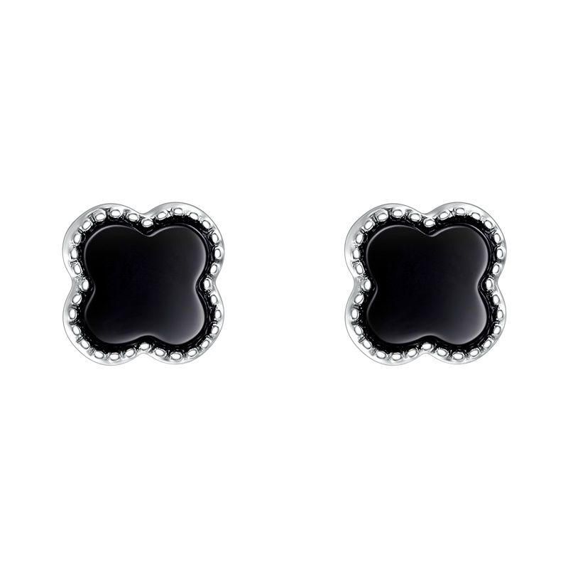 DTOTO 经典黑色幸运四叶草耳环耳钉时尚轻奢风银耳钉女