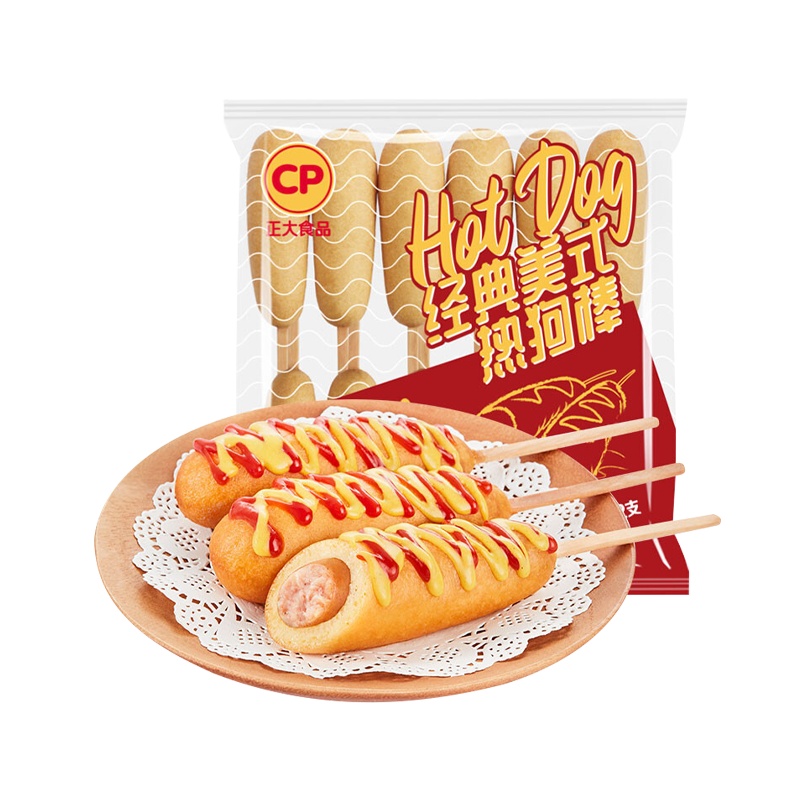 苏宁极物X正大CP联名美式热狗棒休闲早餐小吃面包棒儿童零食半成品脆皮香肠65克*12只