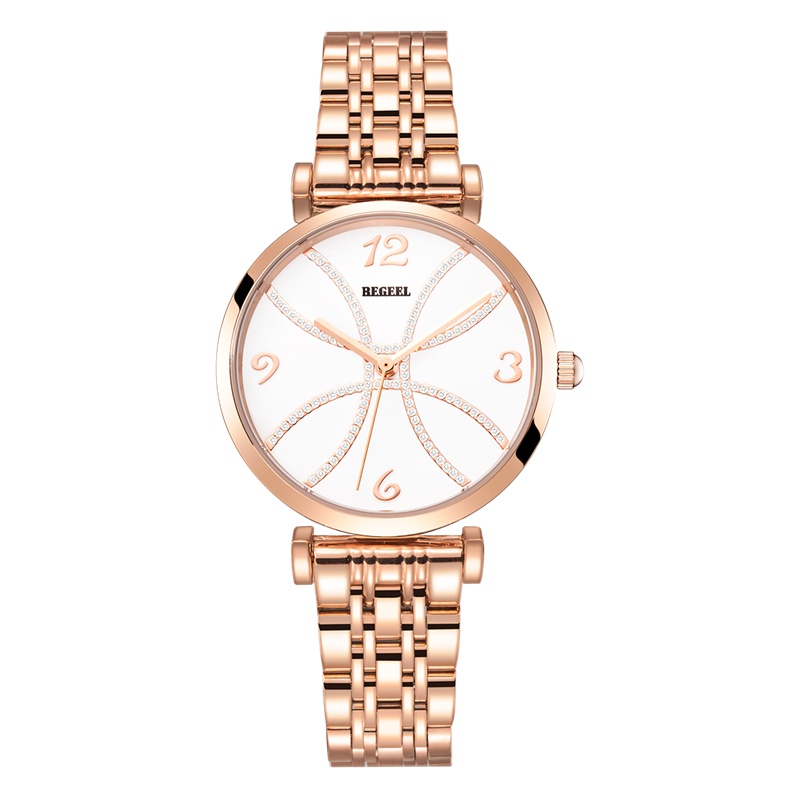 宾爵（BEGEEL）手表自由风车时尚百搭石英玫瑰金钢带正品女士腕表B9131L