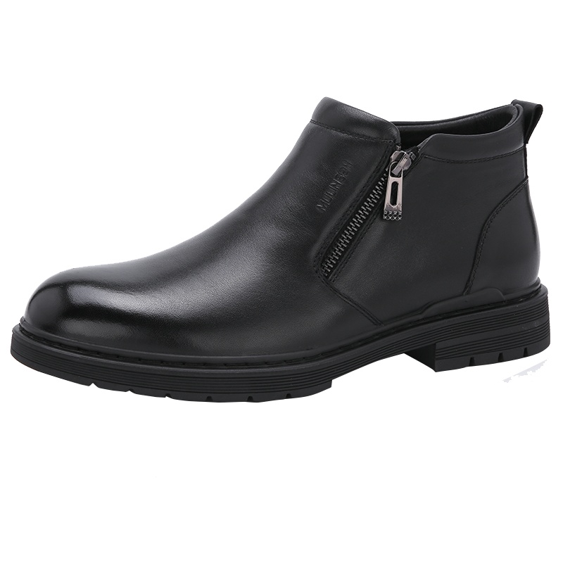 木林森男鞋官方正品冬季男士靴子真皮2019新款短靴加绒保暖男皮靴