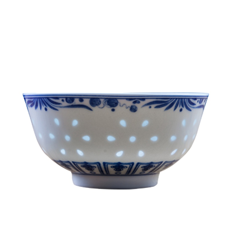 景德镇青花瓷饭碗餐具家用吃饭玲珑中式瓷碗创意个性套装6头套碗富贵有余