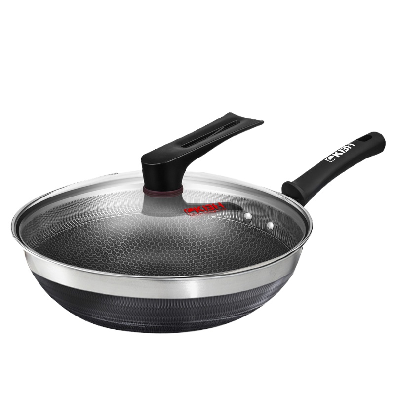 康巴赫双面屏炒锅不粘锅炒锅316l不锈钢炒菜锅具家用大号 巧厨34CM带附耳 电磁炉明火通用