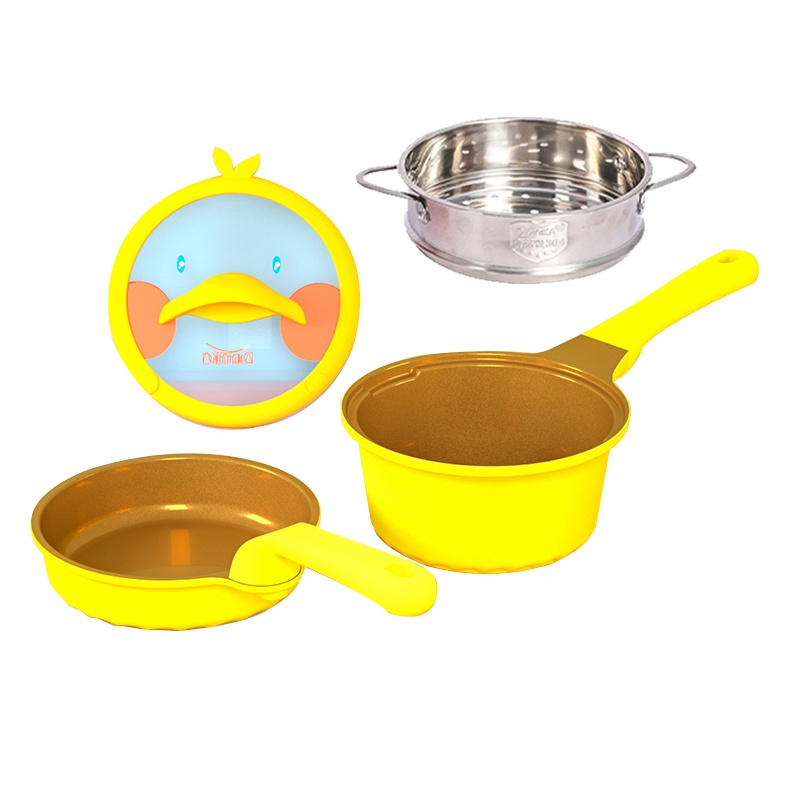 迪迪尼卡(Didinika)韩国迪迪尼卡嘎嘎鸭套锅带蒸屉宝宝辅食锅婴儿煎煮一体不粘锅多功能套锅