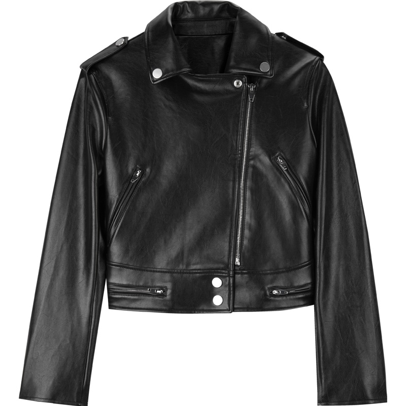 爱居兔春季女装收腰短款机车短款皮茄克