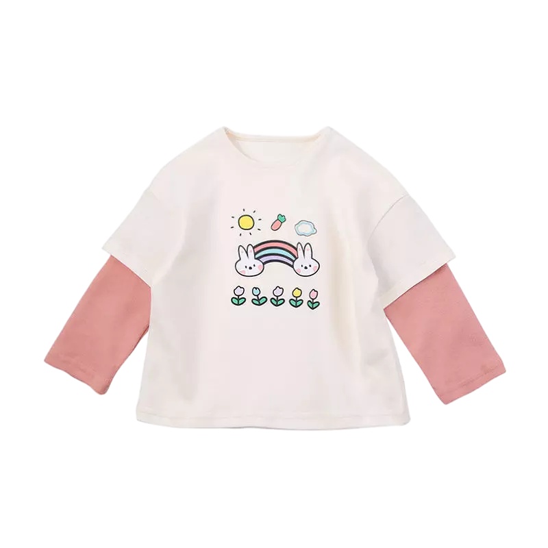 纯棉女童春秋长袖T恤洋气儿童上衣中小童女宝宝秋装宽松打底衫潮