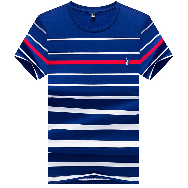 雅鹿男装男式棉圆领条纹时尚半袖体恤06011