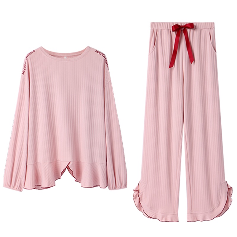 针织棉紧赛双面抽条布长袖女套装