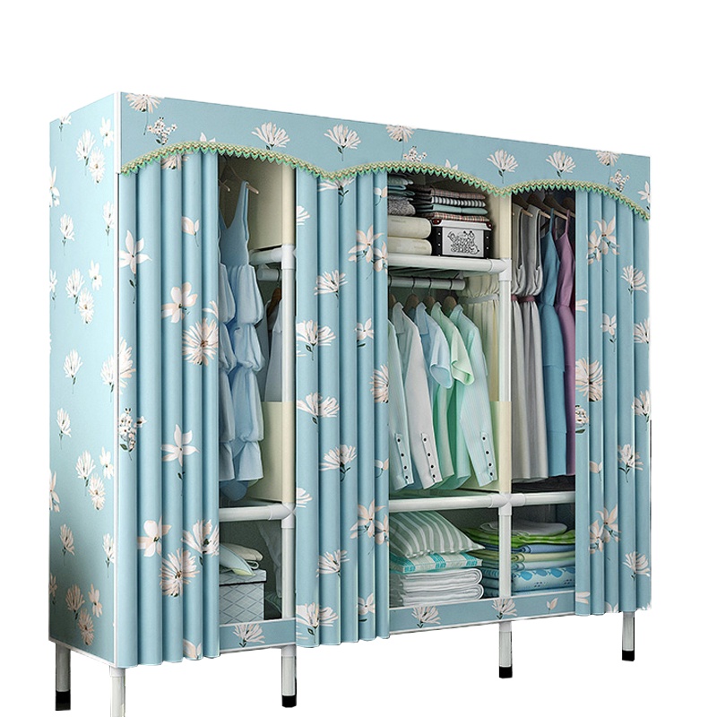 三清 简易布衣柜钢管加粗加固全钢架挂衣橱 宽150cm 高175cm 深45cm