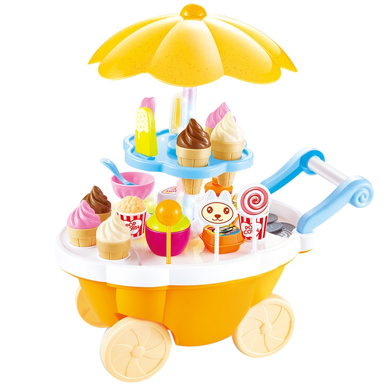 怡多贝evtto 3-6岁儿童过家家冰淇淋车玩具女孩仿真小手推车音乐糖果车套装 新年礼物