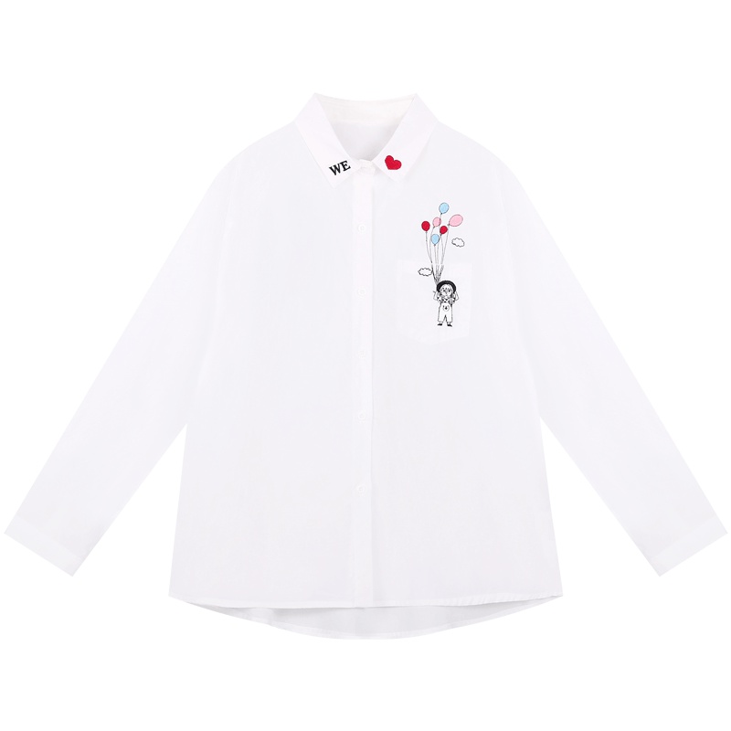 2019新款长袖白衬衫女甜美设计感刺绣宽松衬衣小清新学生上衣早秋