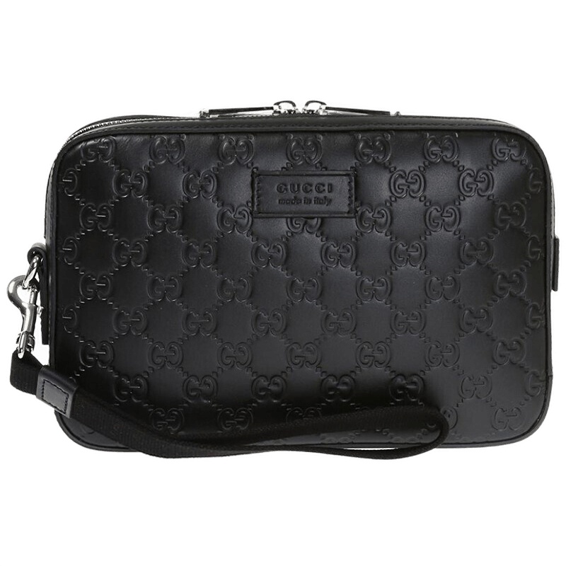 GUCCI 古驰 gucci男包 黑色经典牛皮GG压花手拿包