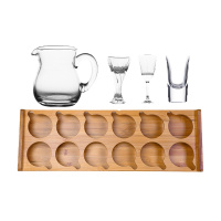家用白酒杯子弹杯烈酒杯小酒盅分酒器酒壶饭店玻璃酒具套装公杯 封后 6个12茅台杯+6个分酒器+竹架