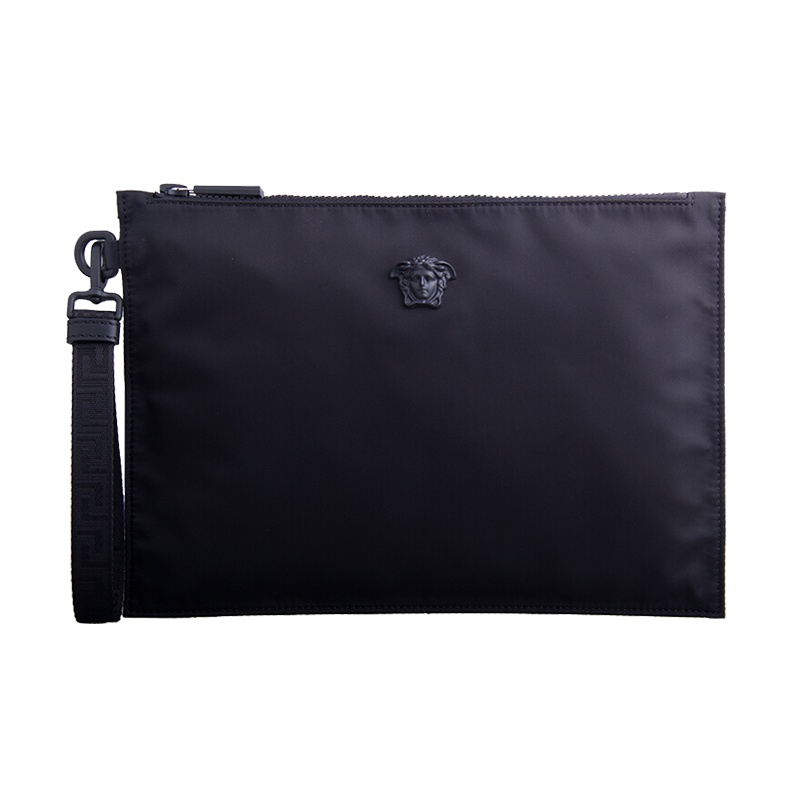 VERSACE 范思哲 新款男士黑色尼龙手包 美杜莎头男女款大号手拿包 信封包 DP85102 DNYLV KNN 特价