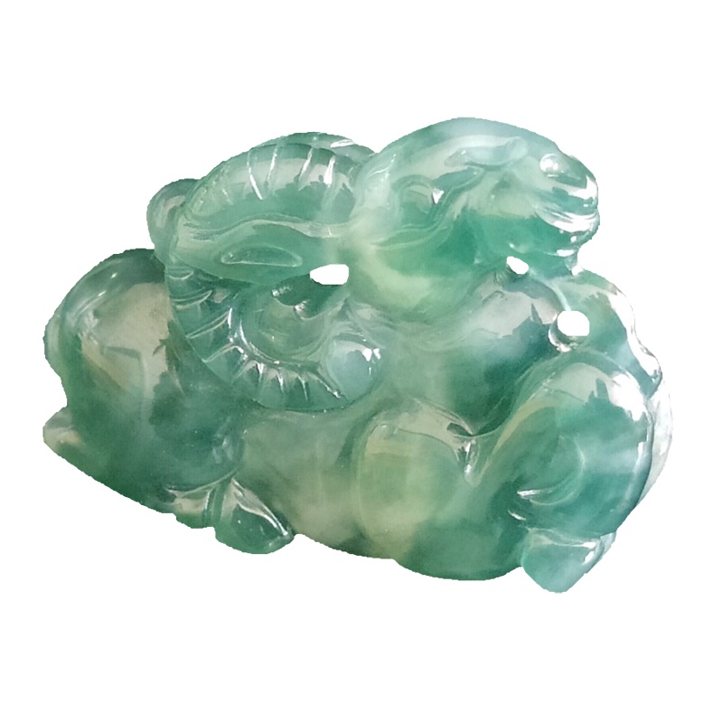 缘源珠宝 天然A货 翡翠吊坠糯种飘绿翡翠生肖羊吊坠 男女款挂件