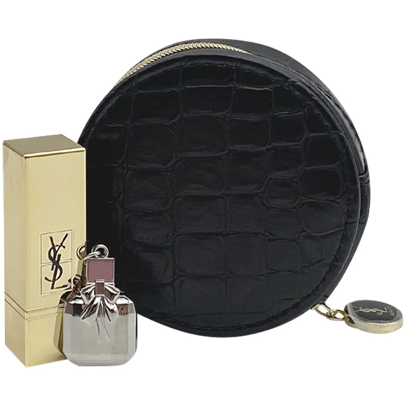 圣罗兰(YSL)迷你纯口红套装（纯口红1 1.3g+黑色皮革压纹气垫包+反转香水挂件）