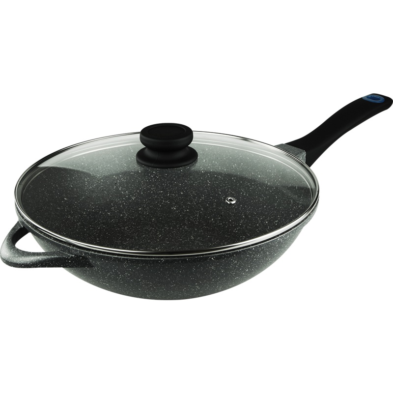 德国乐卡斯特 麦饭石不粘锅 炒锅家用进口涂层少油烟炒菜锅 燃气灶电磁炉通用锅具 30cm花瓣不粘炒锅磁火通用