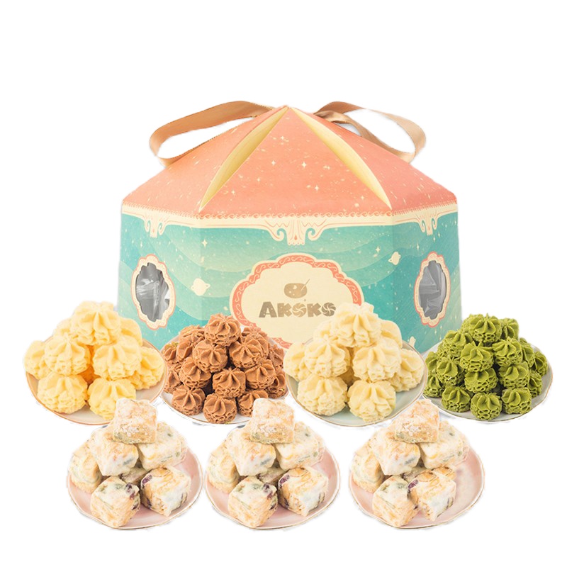 AKOKO网红雪花酥组合(原味、草莓蔓越莓、菠萝蜜芒果、榴莲芒果、蓝莓蔓越莓、抹茶)休闲零食500g SZ