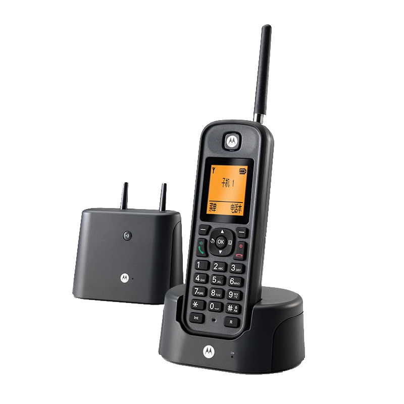 摩托罗拉O201C家用大功率穿墙超远距离子母机电话 一拖三电话机无绳移动座机一拖二无线字母电话机坐机O201C红色一拖三