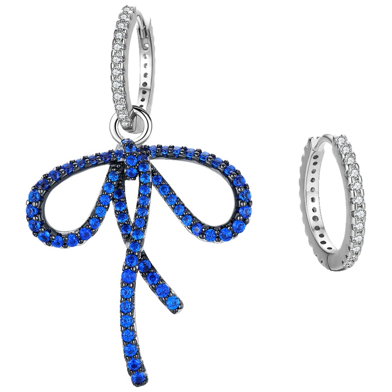 佰色传情S925纯银不对称耳饰长款气质高级感网红耳环蝴蝶结耳坠