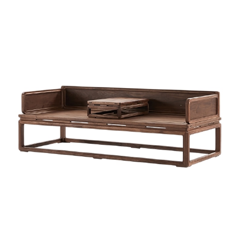 新中式罗汉床黑胡桃符象木质仿古家具榫卯简约老榆木禅意沙发床塌