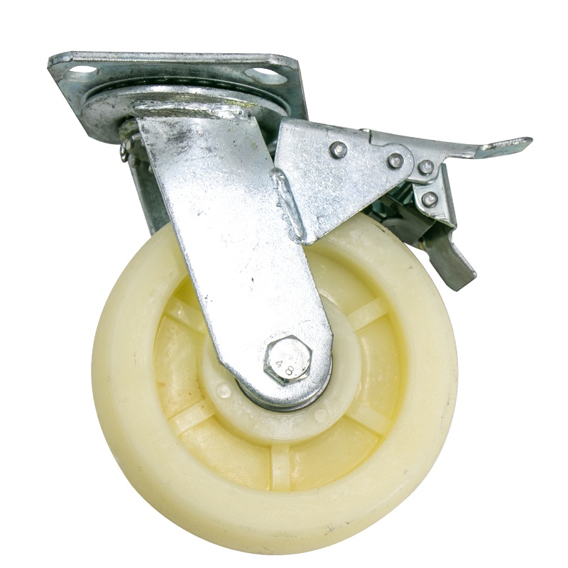 海斯迪克 HKZ-22 白色加厚尼龙轮 工业脚轮 推车轮子定向万向轮 6寸重型（万向带刹车轮）