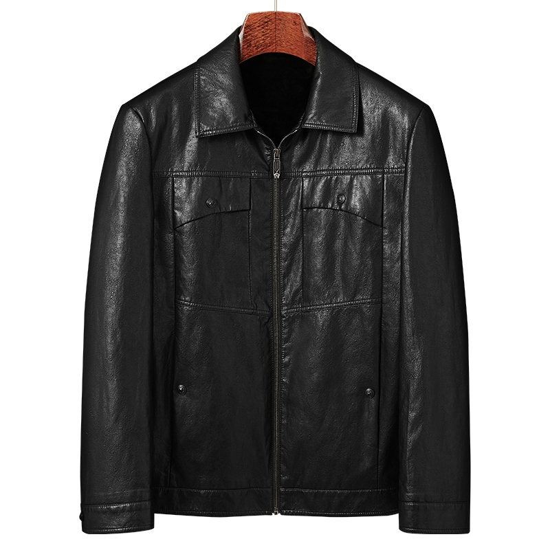 雅鹿男装冬季上新商务休闲翻领内里加绒保暖男士皮衣外套11030813