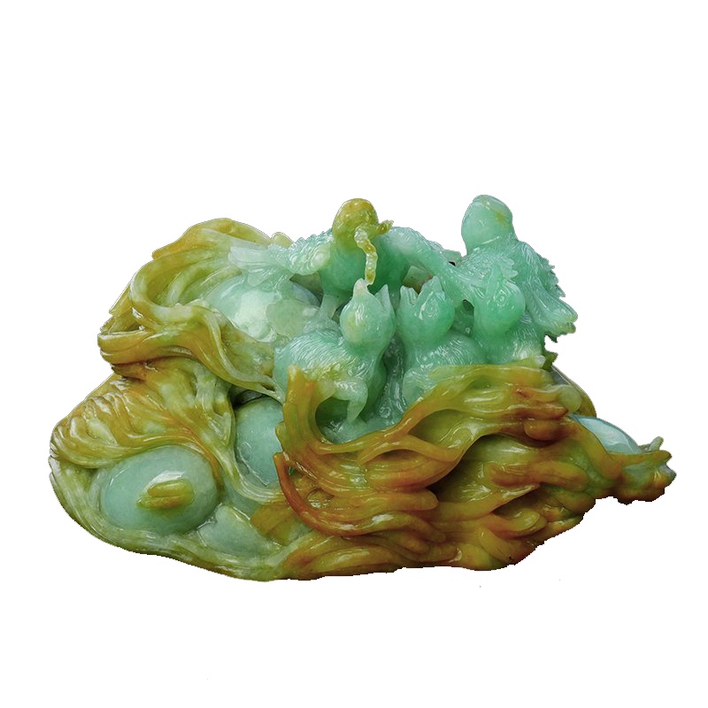 紫云珠宝 天然玉石雕刻 家居 装饰品摆设 阖家欢乐摆件 合家欢 带证书