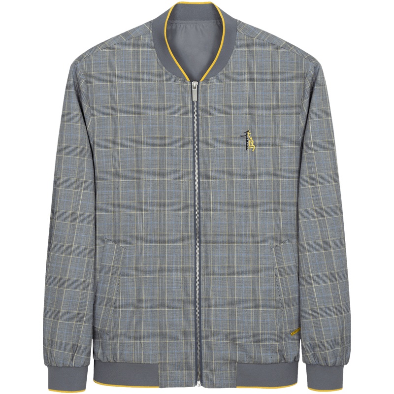 千纸鹤男装茄克外套男2020年春季男士棒球领格子夹克男30473