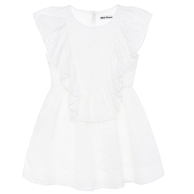minipeace太平鸟童装女童白色连衣裙眼纱裙夏季公主裙2019新款