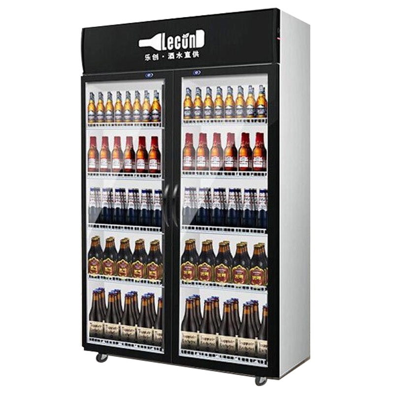 乐创(lecon)饮料柜展示柜冷藏柜立式冰柜商用冰箱饮品啤酒蔬菜水果保鲜冷柜鲜花柜陈列柜双门风冷上机组高端黑 800L