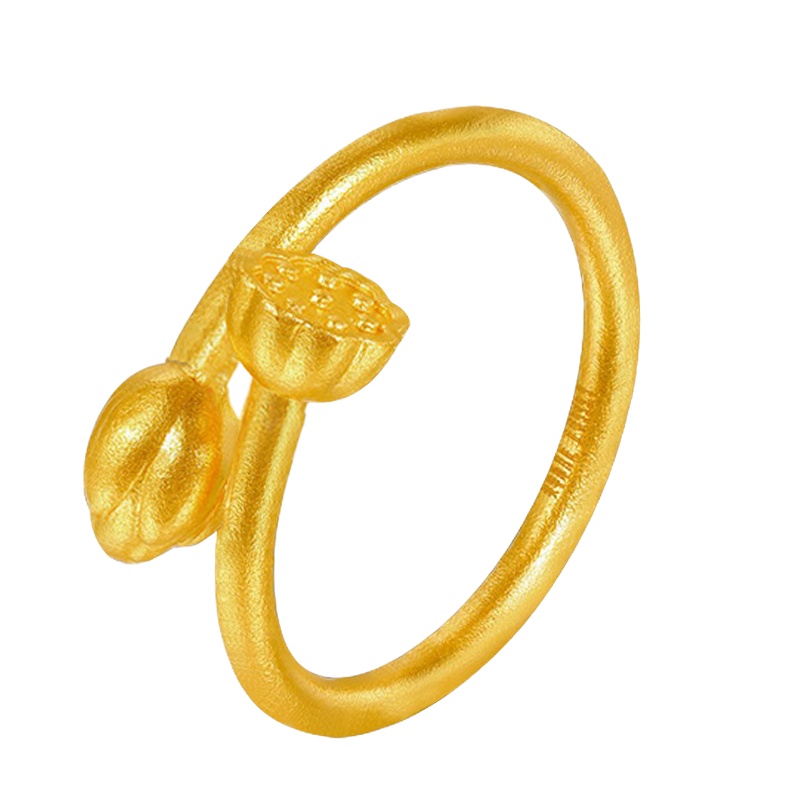 GZUAN古钻珠宝 古法两世欢 女款黄金足金莲蓬女戒指活口可调节 HJJ0014