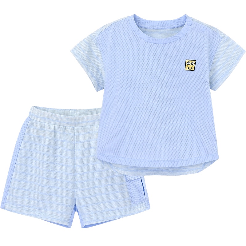 英氏儿童套装纯色圆领宝宝短袖休闲上衣裤子套装 2021春夏新款