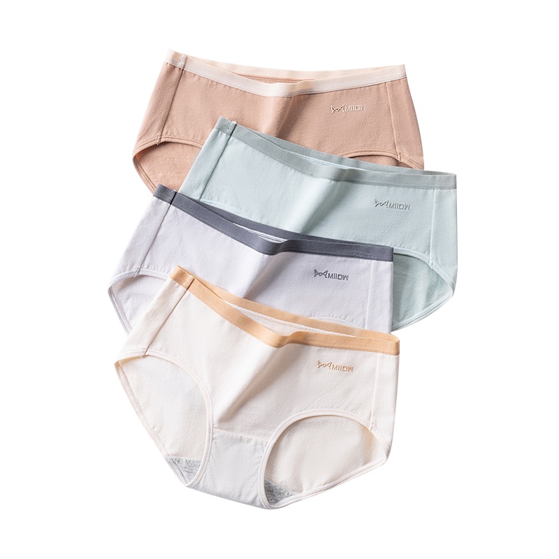 猫人4条装新款内裤女士纯棉抗菌裆透气无痕少女中腰女生三角短裤头