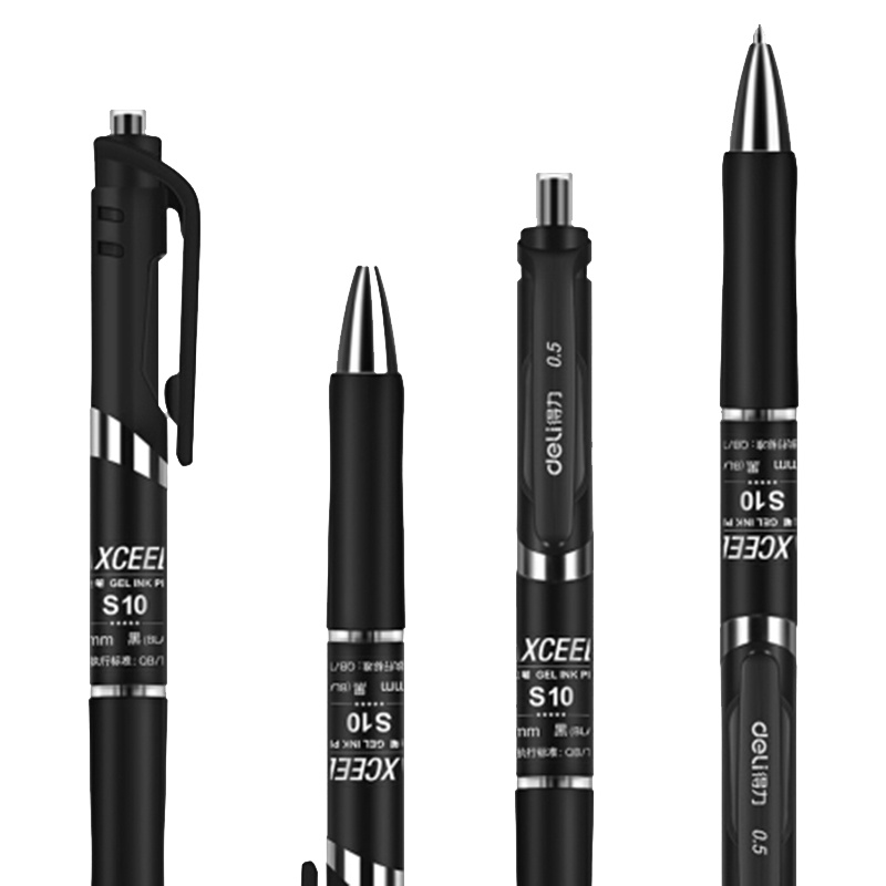 得力DL-S10 中性笔签字笔 0.5mm子弹头磨砂杆学生办公按动笔水笔 12支/盒黑色