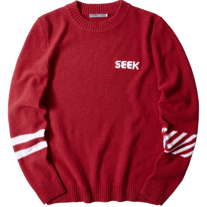 黑鲸 HLAJEANS红色长袖针织衫男冬款字母装饰毛衫男CNZAJ48122A